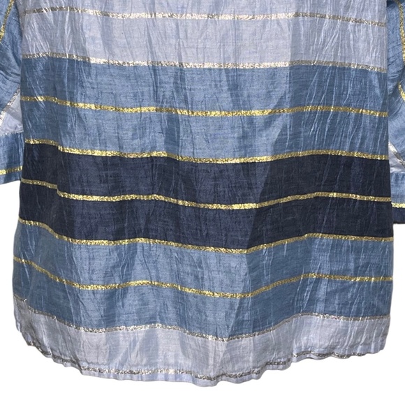 Vilagallo Blue Metallic Linen Blend Top Made In Portugal Blouse Size 42, US M/8 - Picture 4 of 9